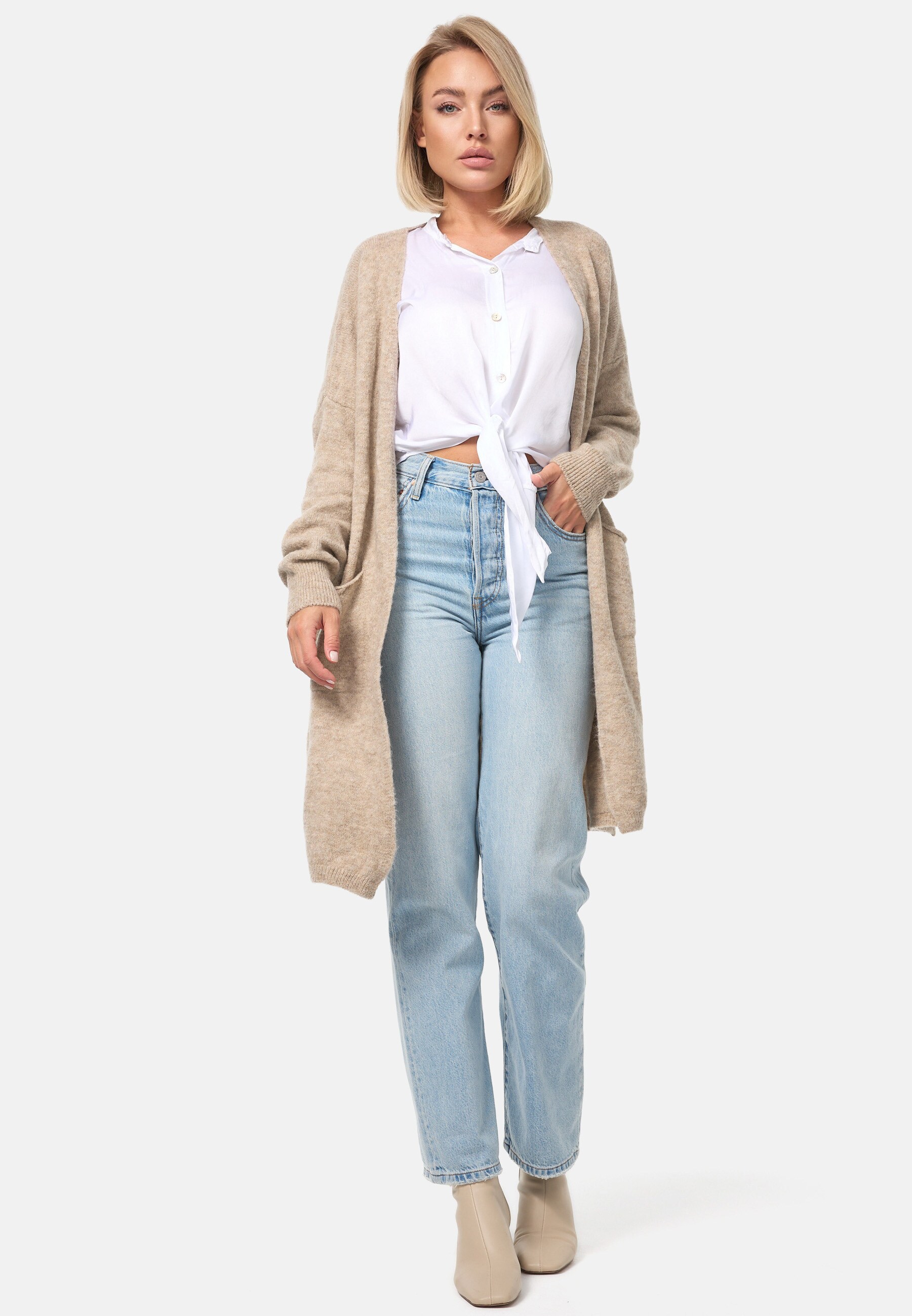 PM SELECTED Damen Cardigan Elegante Strickjacke mit Taschen in Einheitsgröße PM03