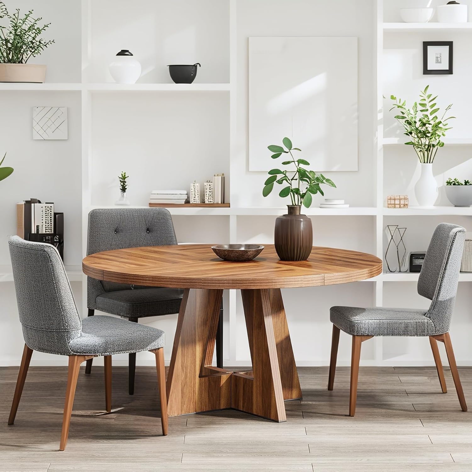 Runder Esstisch, Küchentisch, Hölzern Esszimmer Tisch, 120 cm Esszimmertische für 4 Personen, Bauernhaus Esstisch für Wohnzimmer, Rustikales Braun LI7853826