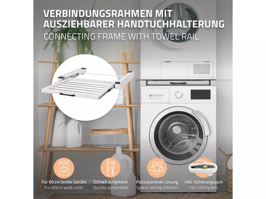 Cadre intermédiaire universel pour lave-linge avec porte-serviettes coulissante ML-Design