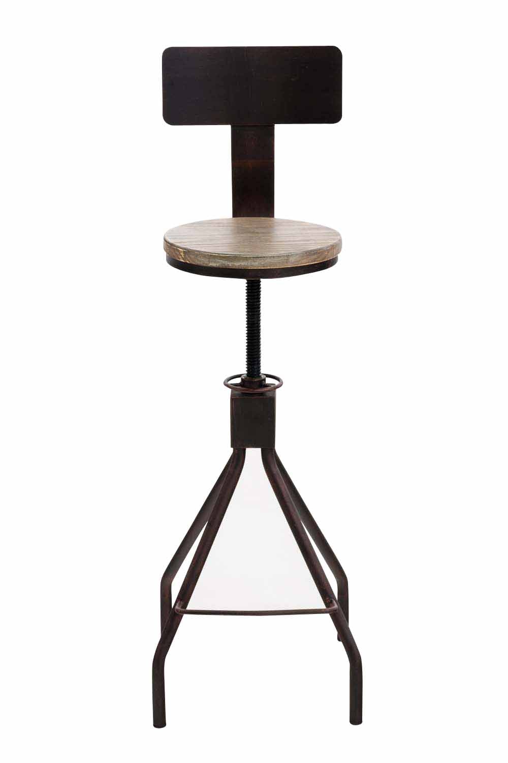 CLP 2er Set Barhocker Elko Im Industrial-Look I Höhenverstellbarer Thekenhocker Mit Holzsitz Und Rückenlehne I Metallhocker Mit Fußstütze