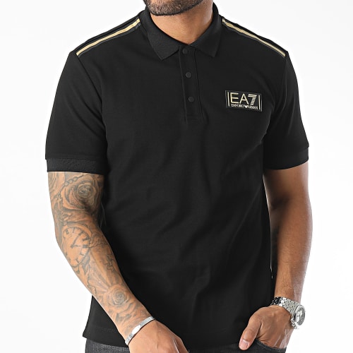 Polo Manches Courtes A Bandes 6RPF10-PJRYZ Noir Doré