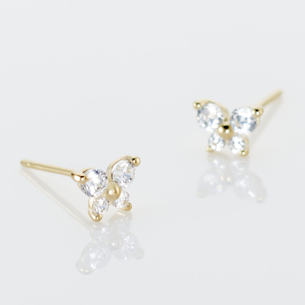 Boucles D'oreilles Puces Eleanor Fleur Or Jaune Oxyde De Zirconium