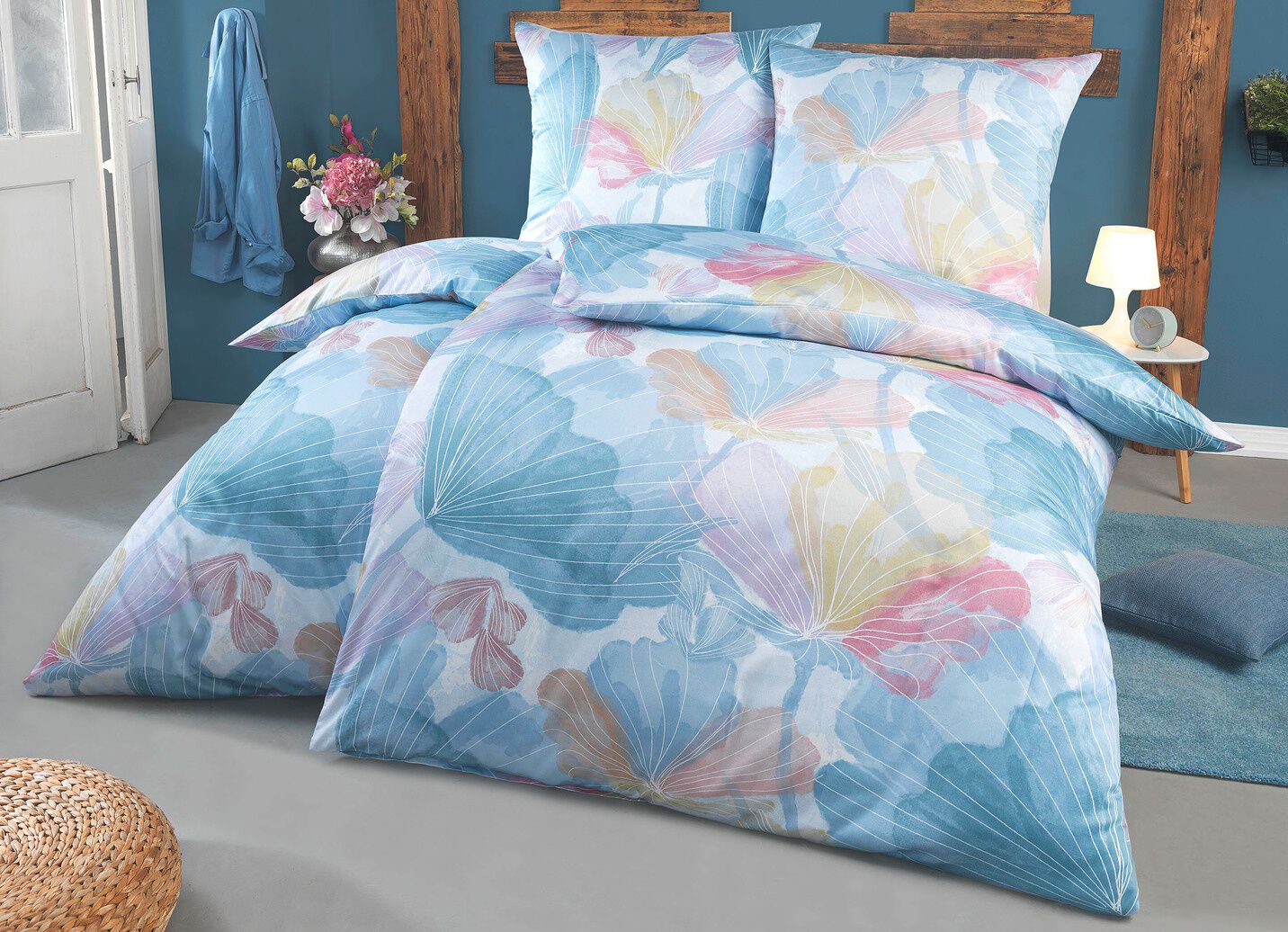 Beidseitig bedruckte Bettwäsche-Garnitur in Mako-Satin-Qualität