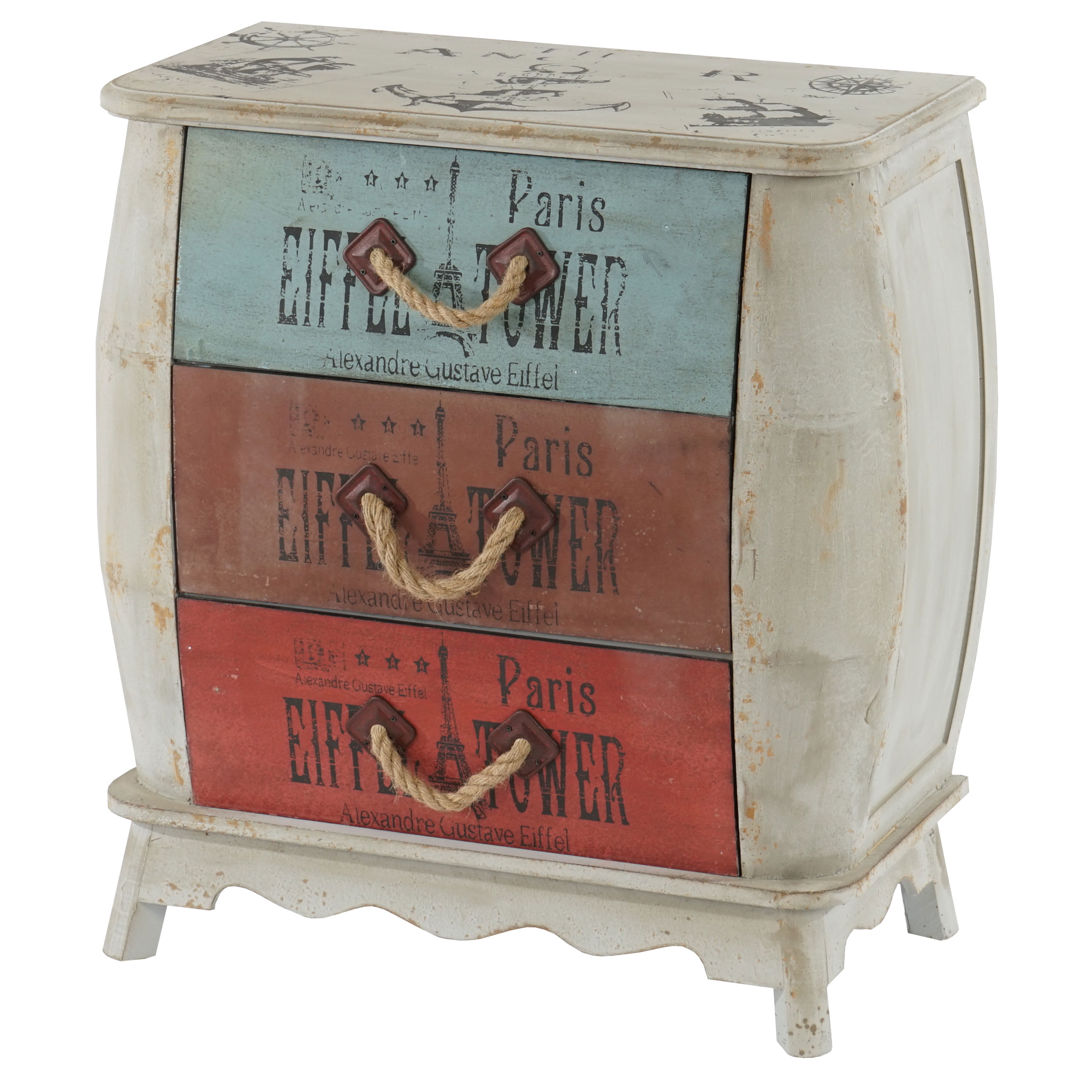 Kommode Cadiz Schubladenkommode Schrank Shabby-Look, Vintage, 74x70x36cm