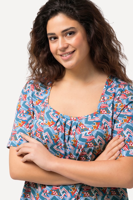 T-Shirt, Zierfalten, A-Linie, Carree-Ausschnitt, Halbarm