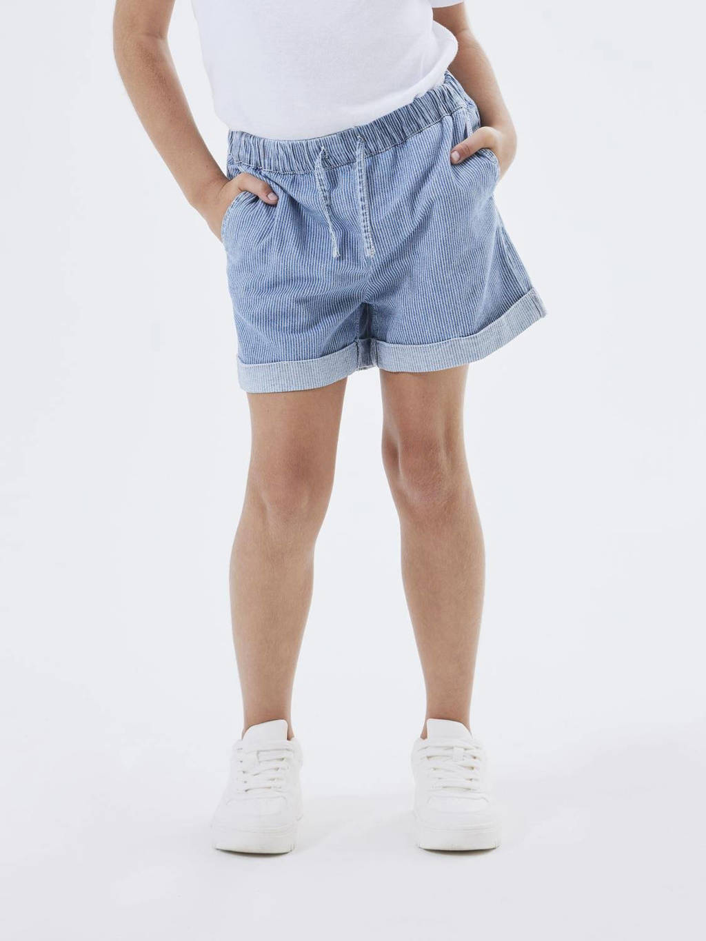 NAME IT gestreepte wide leg short NKFBELLA medium blue denim