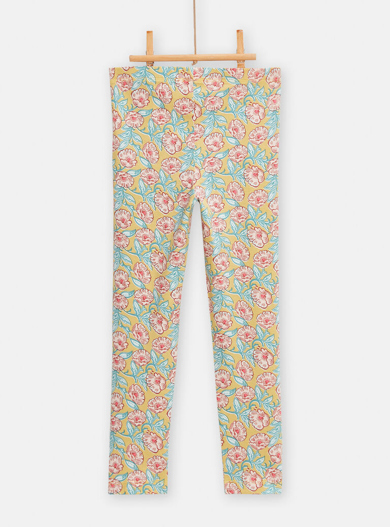 Legging jaune à motif fleurs pour fille