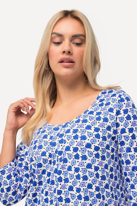 Shirt, Blüten, A-Linie, Zierfalten, V-Ausschnitt, 3/4-Arm