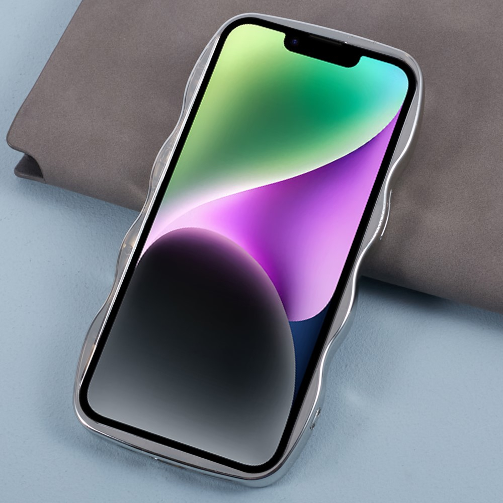 iPhone 14 Gummi Case Hülle mit Spiegel und Kameraschutz - Silber