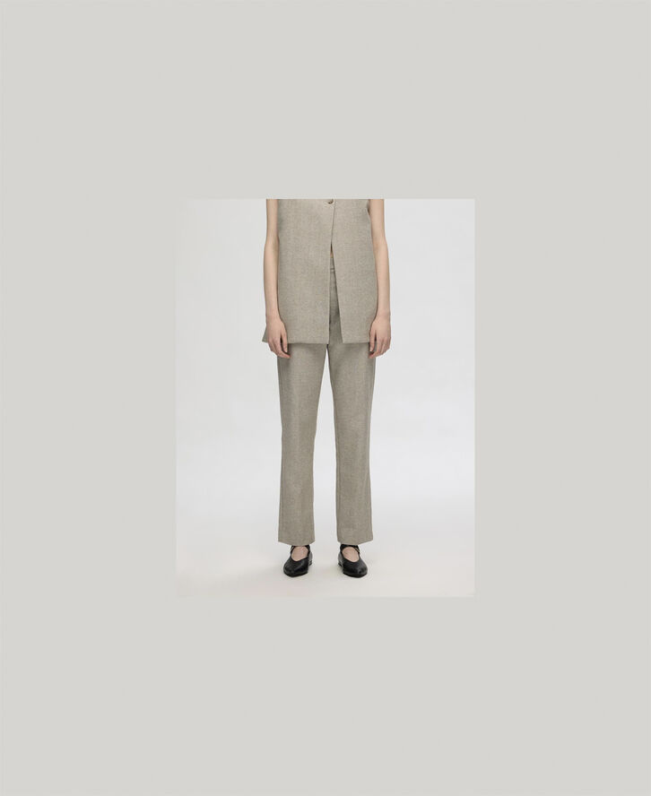 Selected Femme SLFVIVIE MW WOOL STRAIGHT PANT Sandshell/herringbone
