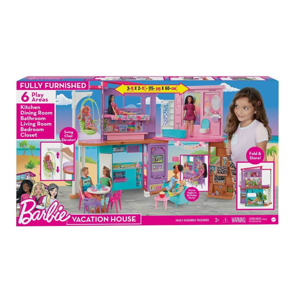 Mattel HCD50 Barbie Malibu Haus mit über 30 Teilen, Spielzeug für Kinder ab 3 Jahren