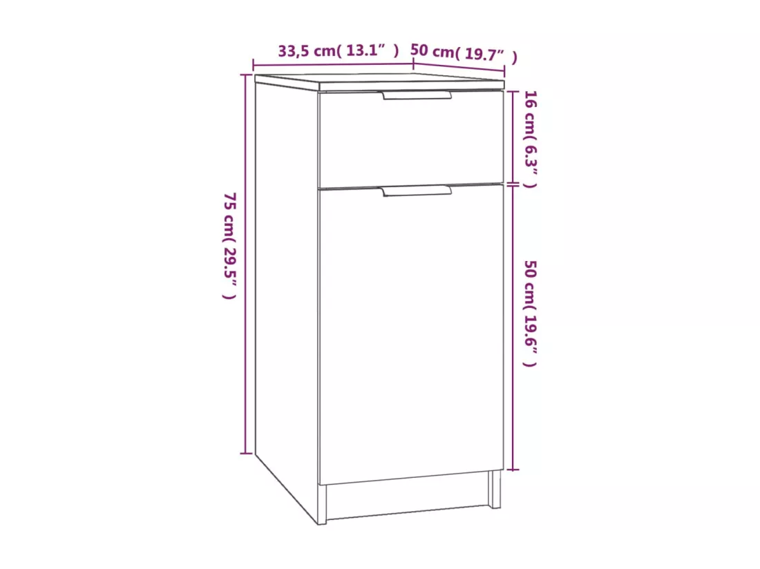 Armoire de bureau Gris béton 33,5x50x75 cm Bois d'ingénierie