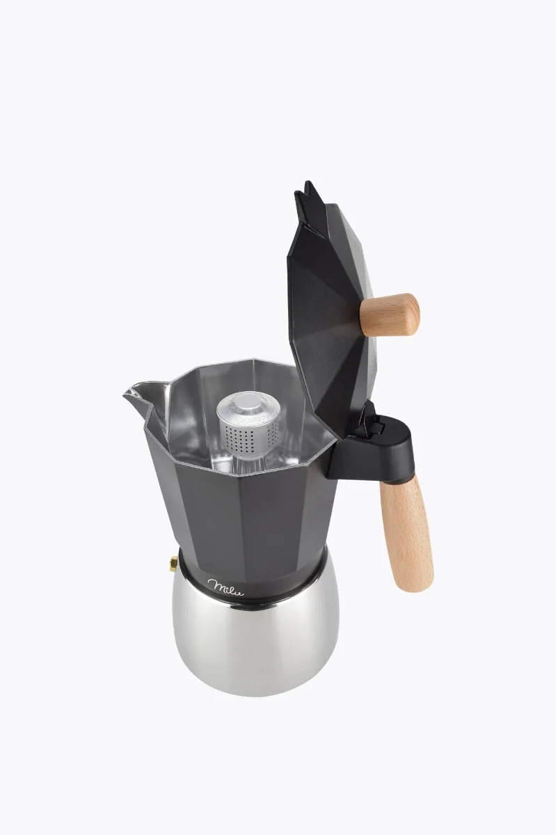 Milu Aluminium Induktion Espressokocher-Set (5-tlg.) schwarz 3 Tassen
