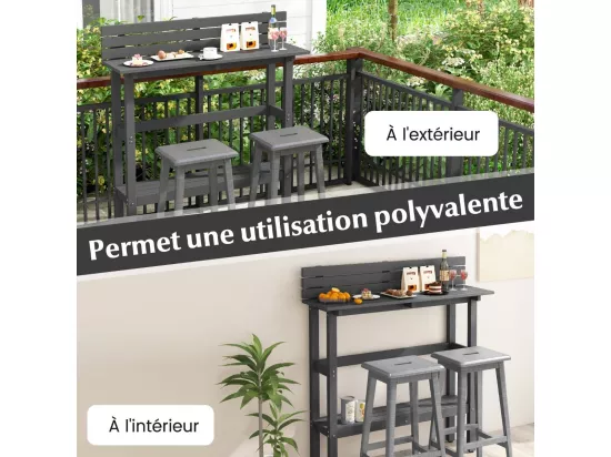 Table de Bar de Jardin de 122 cm avec Étagère de Rangement, Table de Terrasse avec Repose-Pieds Réglables pour Toutes Saisons, Table de Comptoir pour Jardin Salon,Gris