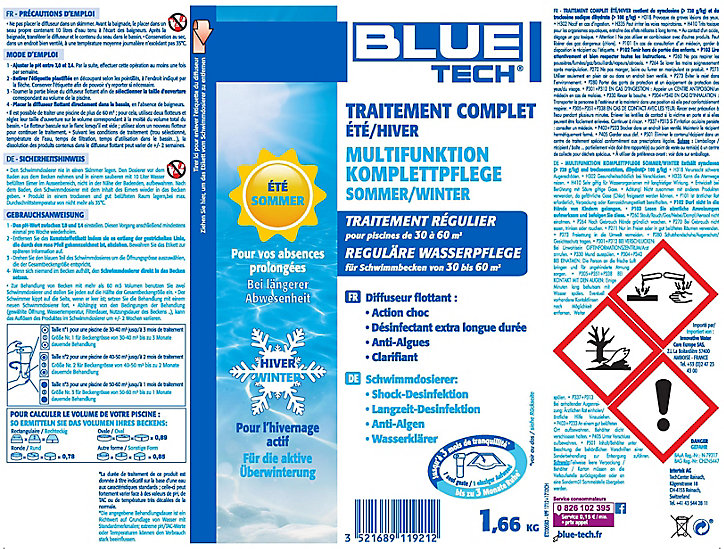 Traitement de l'eau Blue Tech avec diffuseur pour piscines et spas de 30 à 60 m³