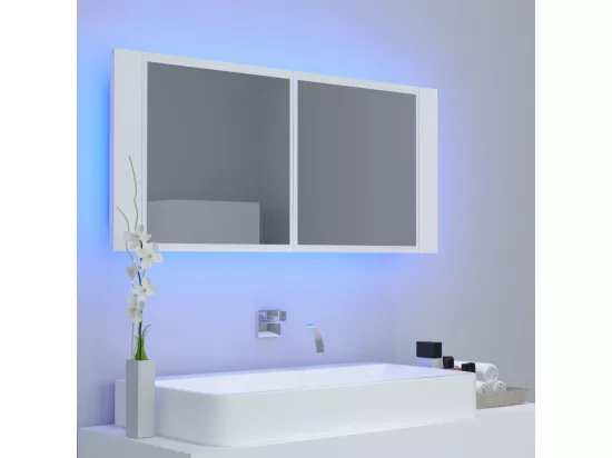 Armoire salle de bain à miroir LED Blanc 100x12x45 cm Acrylique
