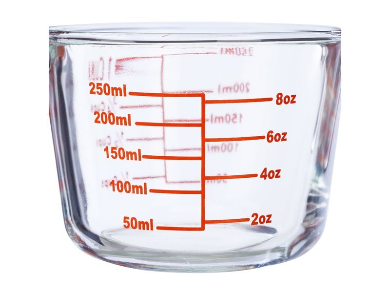 relaxdays Messbecher 250 ml, Rot/Transparent Glasmessbecher