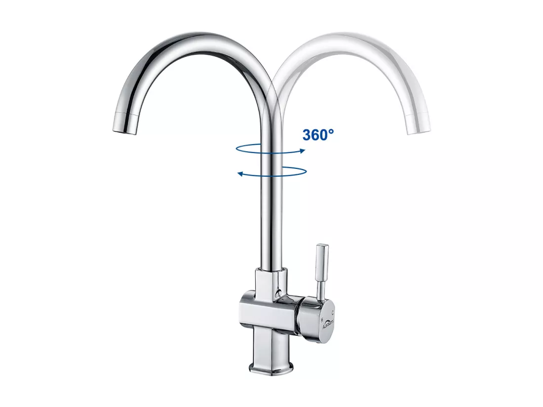 2pcs Robinet de Cuisine Bec Haut Chromé Pivotant à 360° Mitigeur Evier avec Mousseur Démontable Robinet évier Cuisine Eau Froide et Chaude