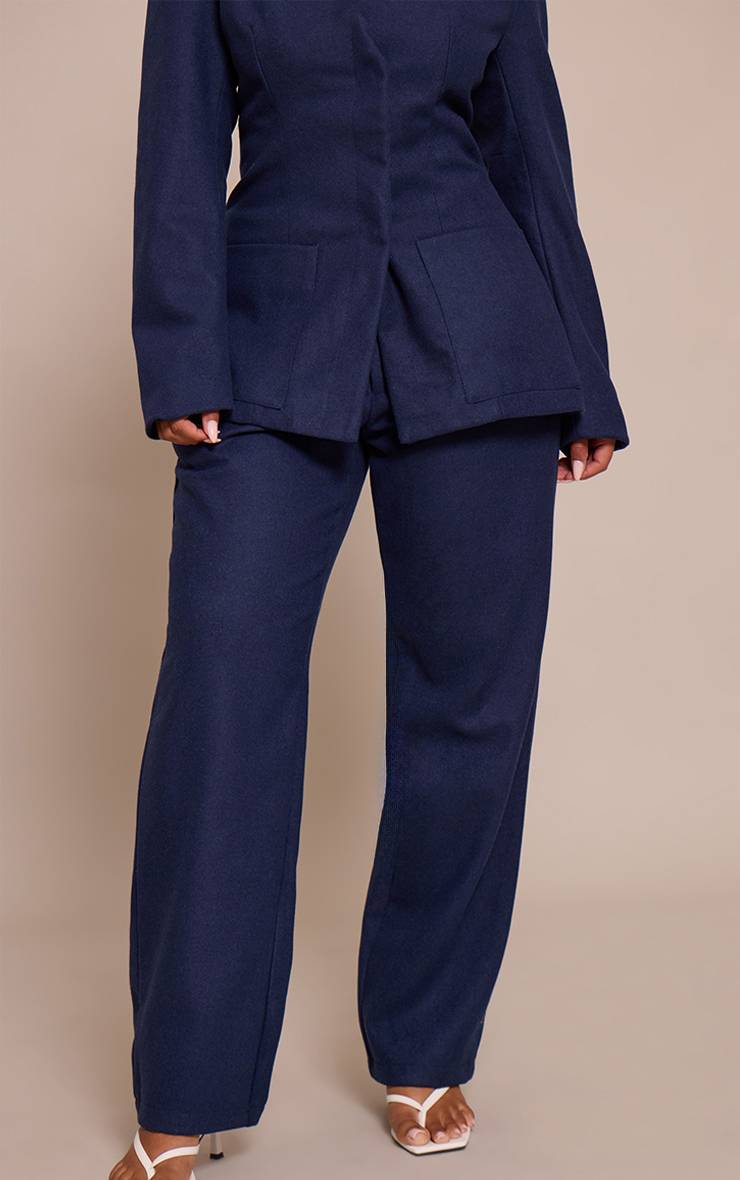 Bleu Marine Pantalon Large Effet Laine Coupe Sculptante