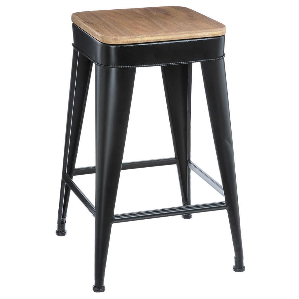 Tabouret industriel bois métal noir H 59.9cm