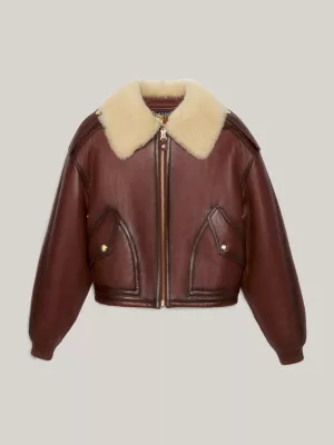 Jaqueta de couro estilo piloto casual Crest