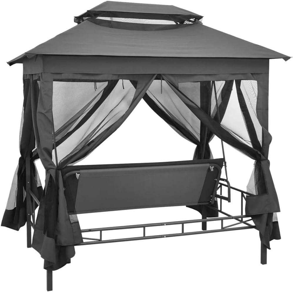 Refined Hollywoodschaukel Dach Bettfunktion Gartenschaukel Schaukelbank Liege Gartenschaukel mit Bettfunktion und Dach 220×160×240 cm Stahl
