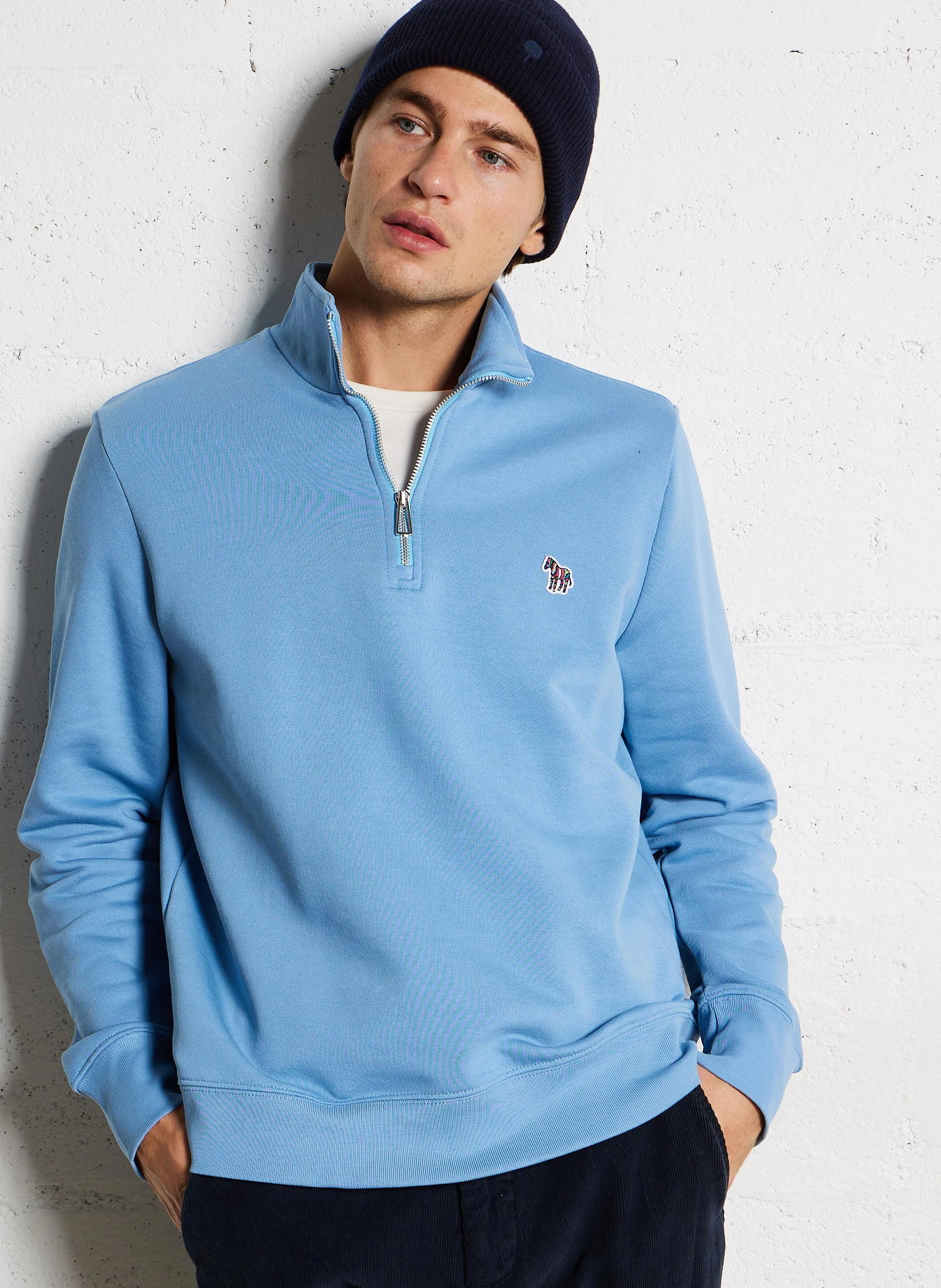 Pull col zippé en coton organique | Bleu