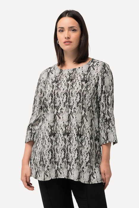 Bluse, Schlangendruck, A-Linie, Rundhals, 3/4-Arm