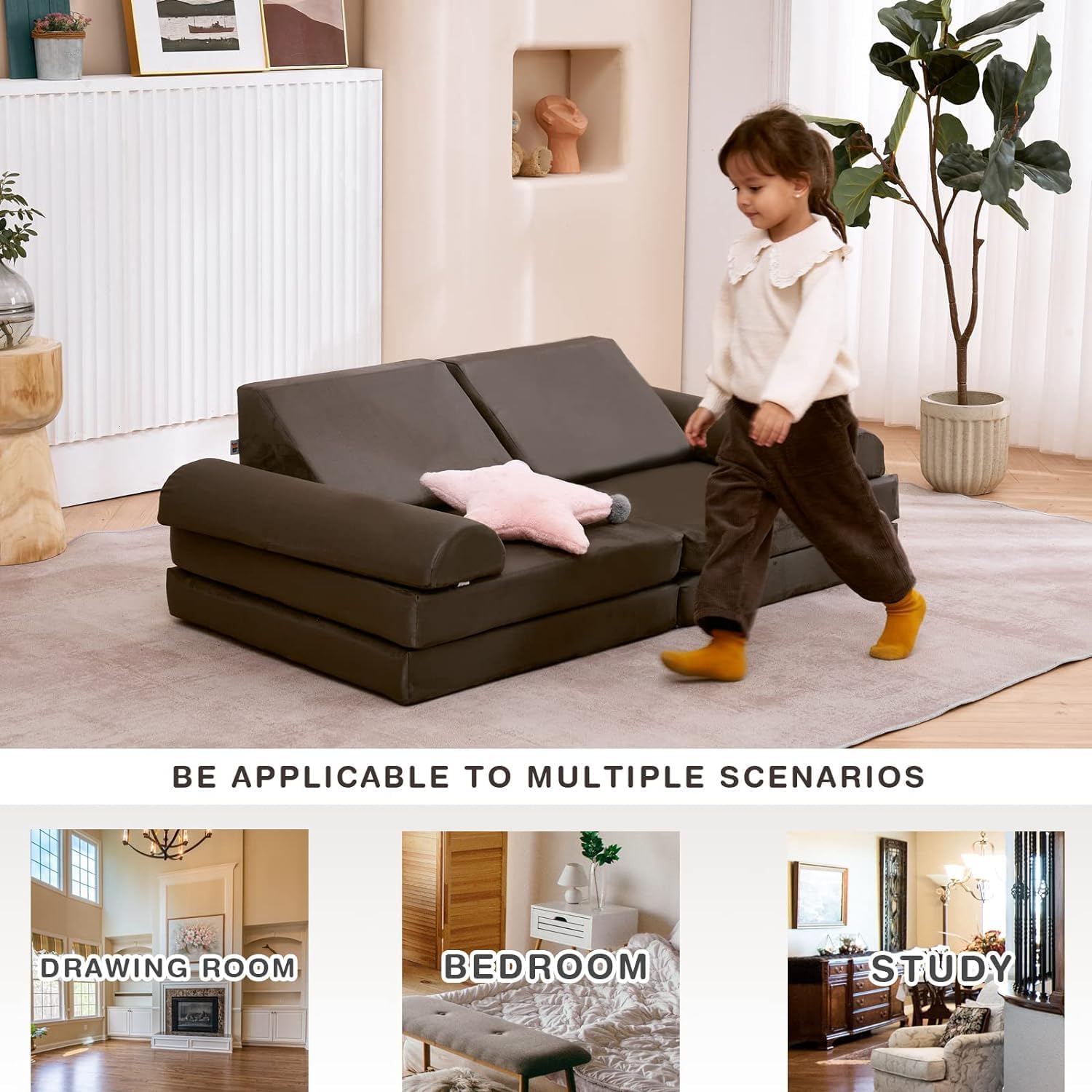 jela Kinder Spielsofa, Kindersofa aus Schaumstoff Bausteine Kindercouch Kindersofa Fancy Spielsofa einen aufregenden Indoor-Spielplatz für das Kinderzimmer (Dark Grey)