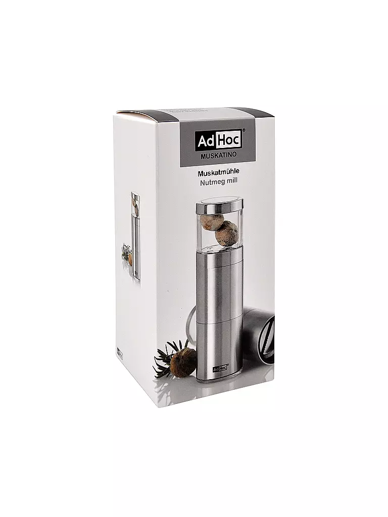 AD HOC Geschenkset Muskatmühle MUSKATINO Edelstahl silber
