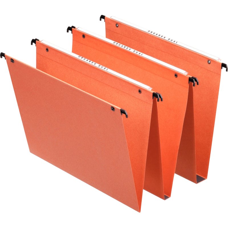 Dossier suspendu esselte dual kraft orange 220g a4 tiroir entraxe 330mm h245mm fond 30 volet d'agrafage boîte 25 unités