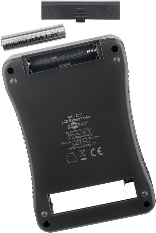 Akku / Batterie Tester Prüfer LCD Balkenanzeige für Typ AA / AAA / D / N / 9V / CR2 / CR123A / 2CR5 / CR-V3 / CR2016 / CR2025 / CR2032 / LR44 / CR-P2 (72511) - Schwarz
