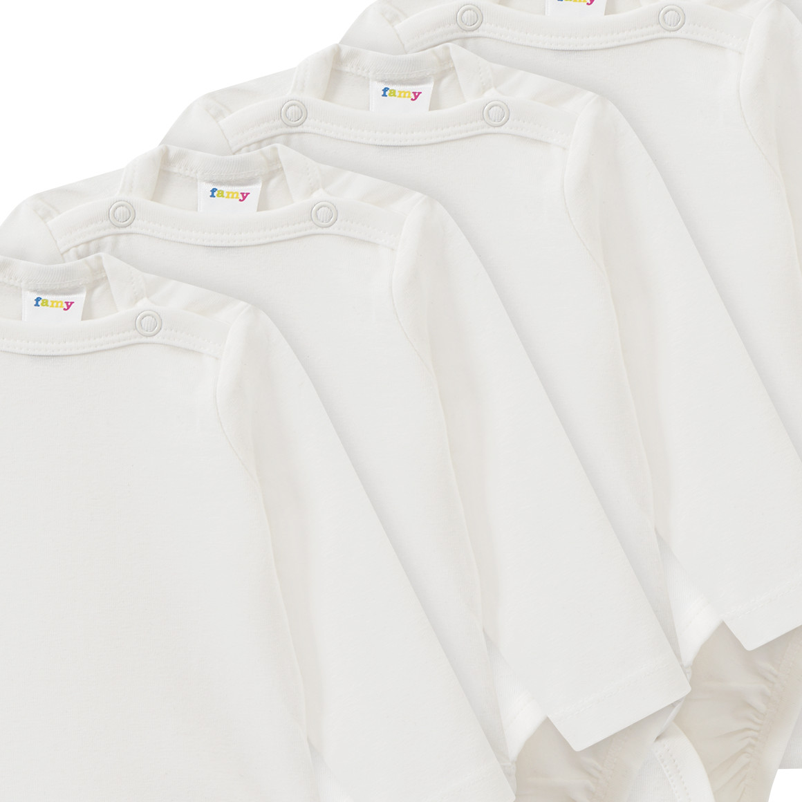 Famy 5 Baby Bodys im Basic-Look weiss