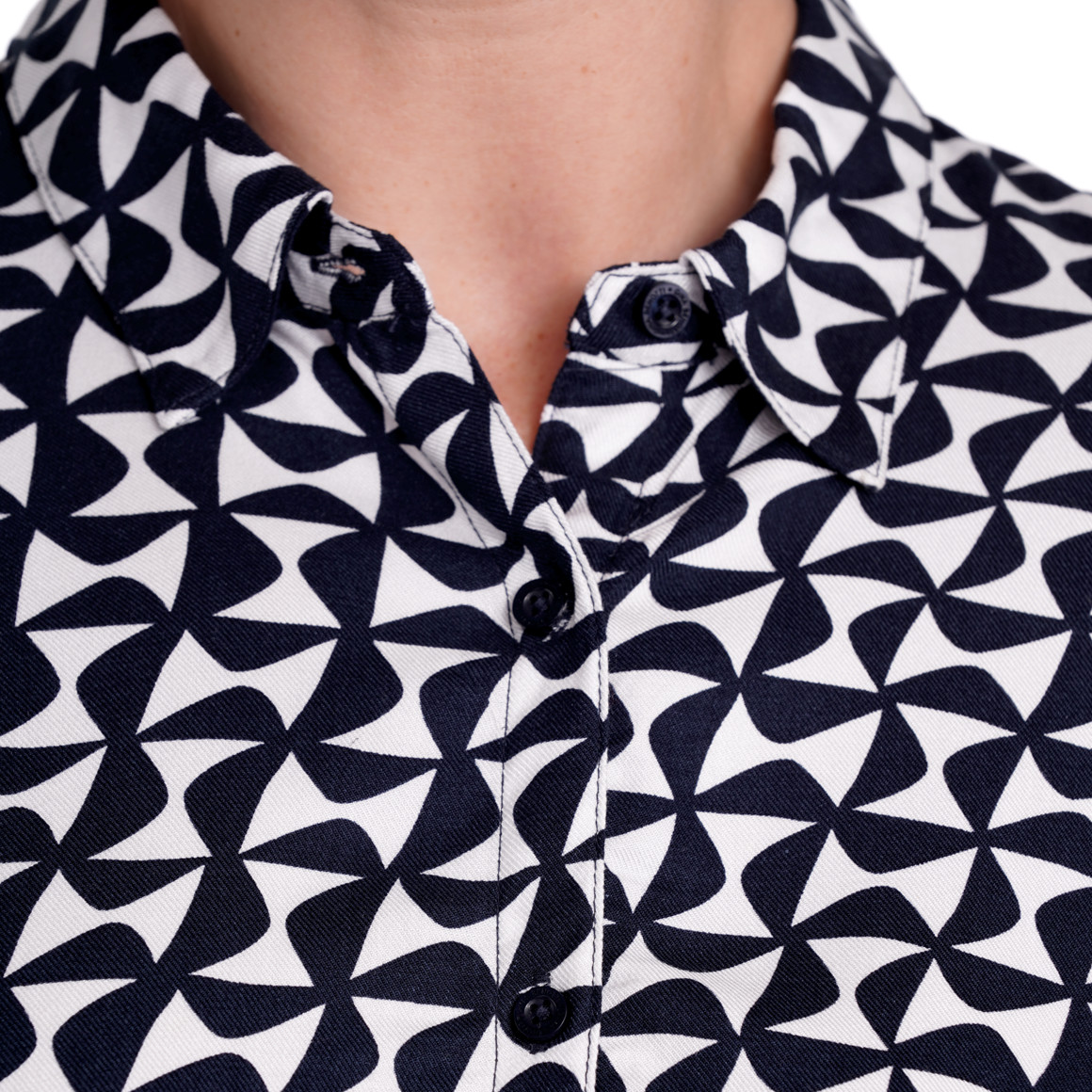 Gina Benotti Damen Longbluse mit Allover-Muster dunkelblau / weiss