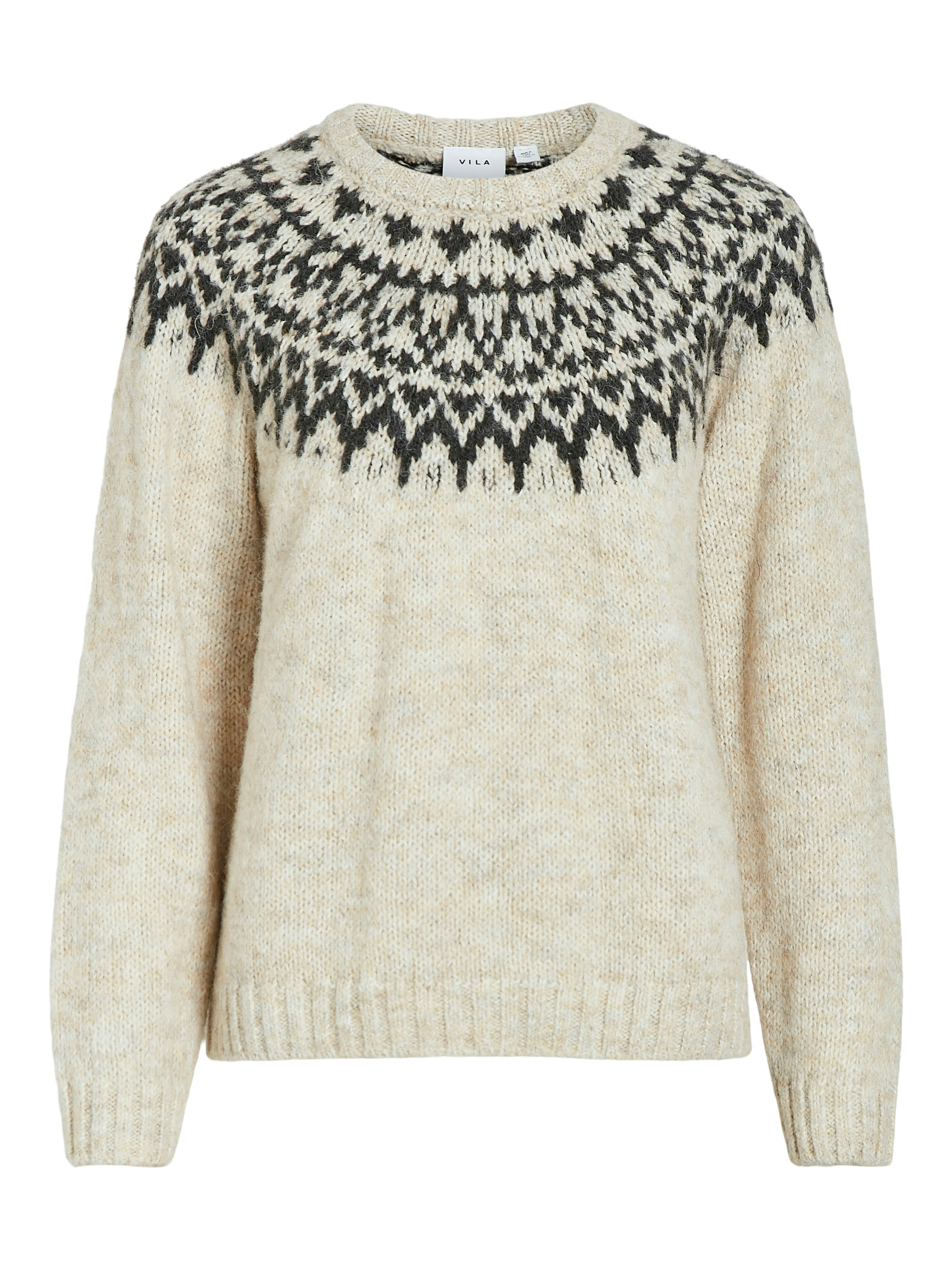 Vila  Viejla O-Neck L/S Jacquard striktrøje - Super Light Natural Melange