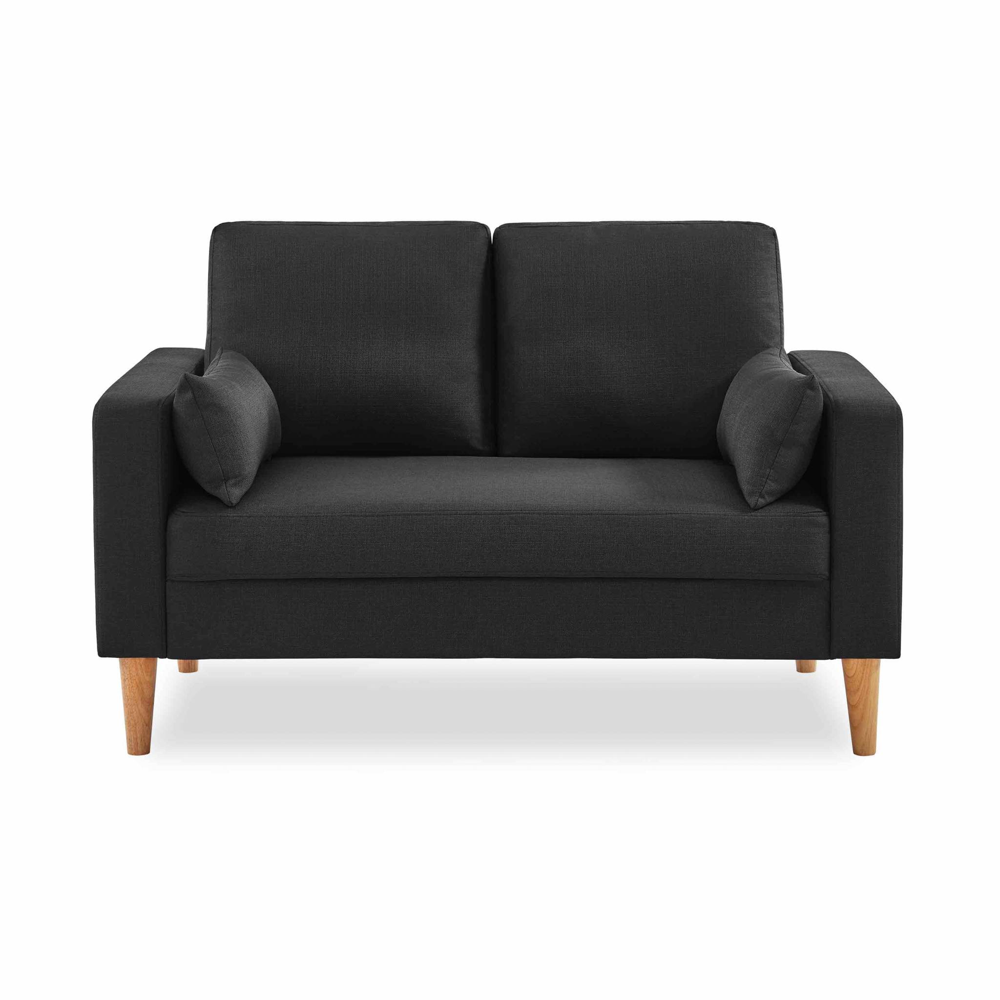 Canapé en tissu gris chiné foncé - bjorn - canapé 2 places fixe droit pieds bois. Style scandinave