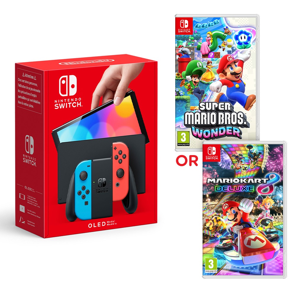 Nintendo Switch OLED Neon & Ausgewähltes Spiele-Bundle