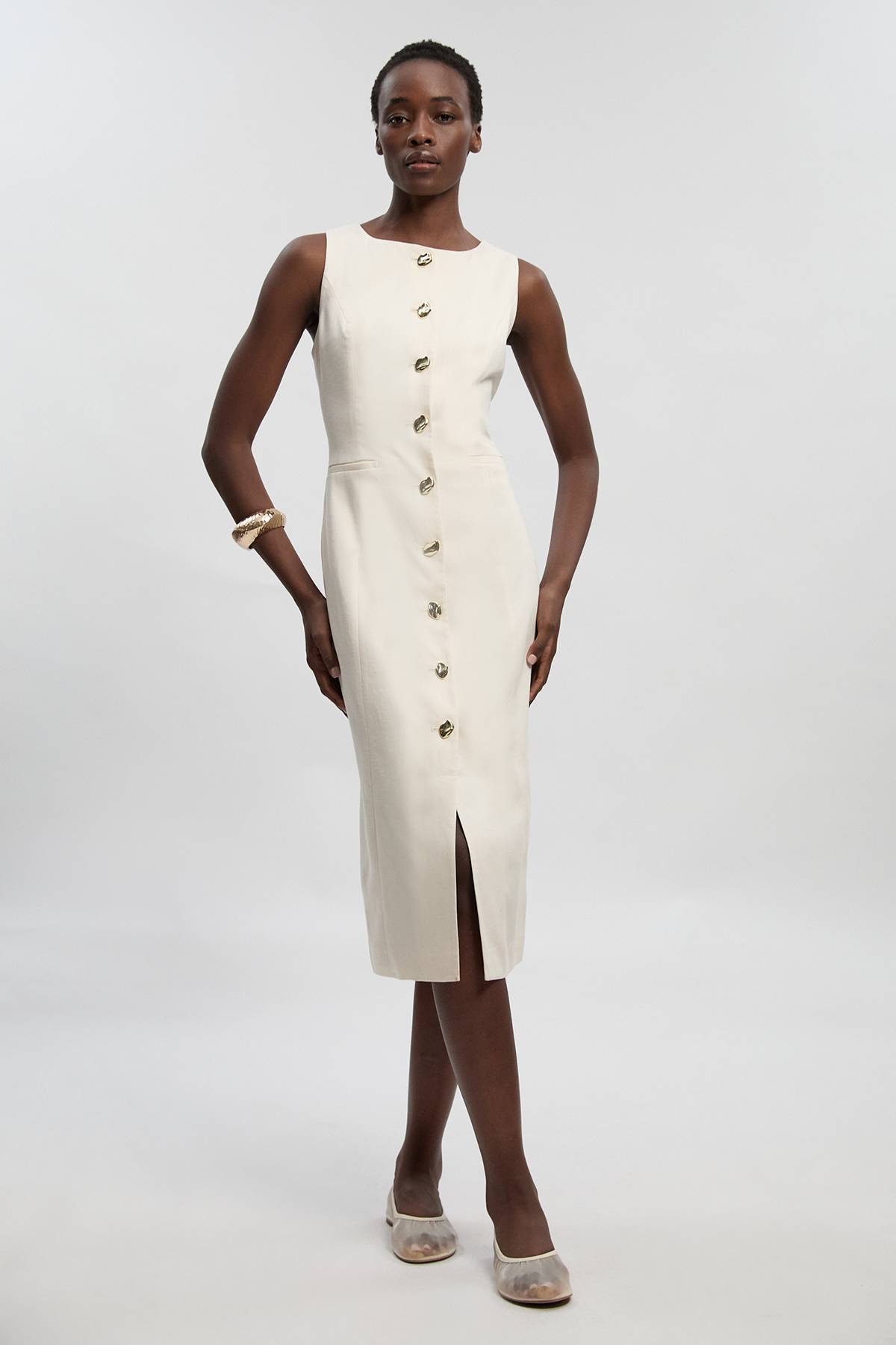 KarenMillen Robe Crayon Midi Cintrée En Lin Avec Boutonnage Devant