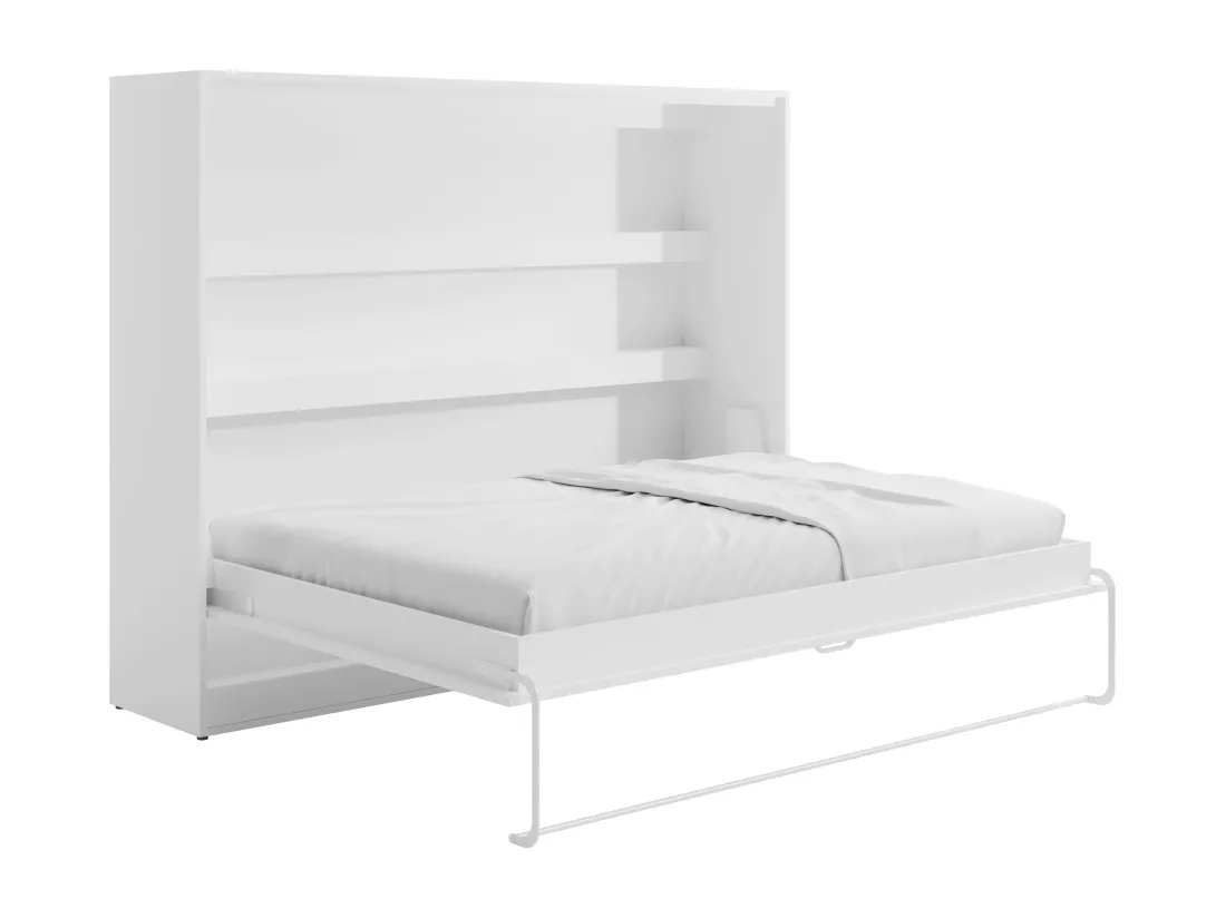 Lit escamotable 140 x 200 cm - Ouverture horizontale manuelle - Avec LEDs - Blanc - RAPILI