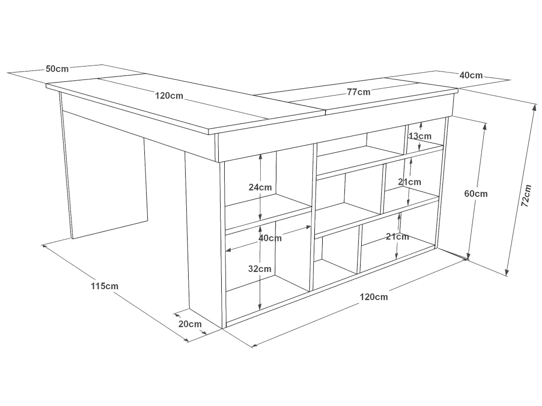 Bureau d'angle avec rangements - Coloris : Blanc et naturel - LILEUL
