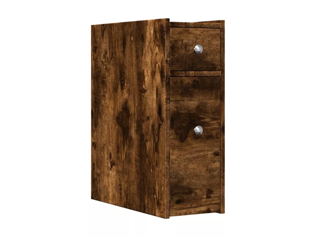 Armoire de salle de bain étroite avec roulettes chêne fumé