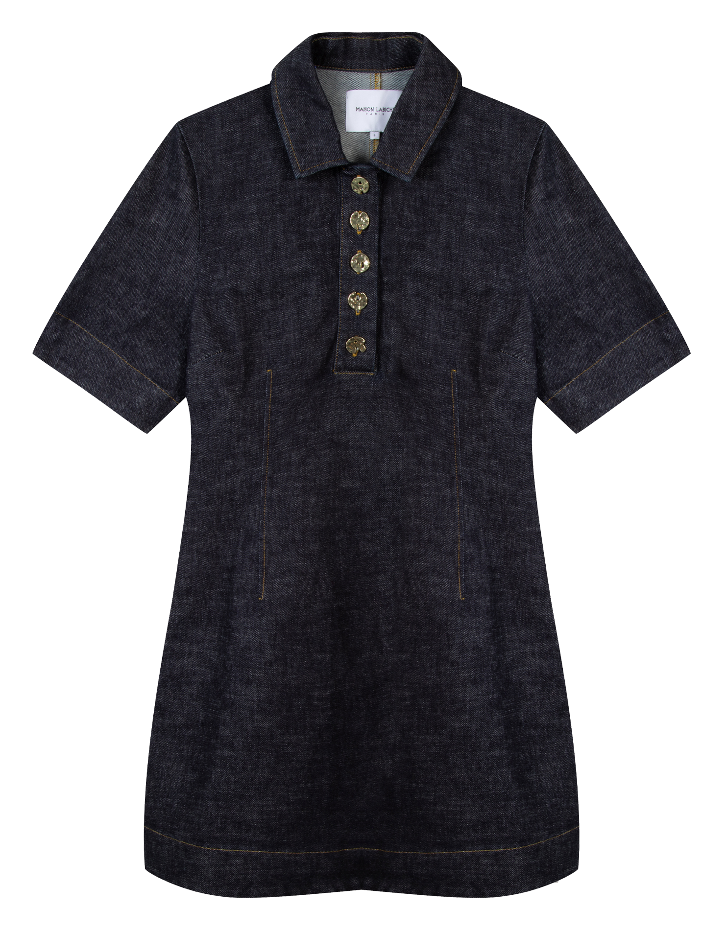 PAINLEVE AMOUR - Robe courte col pointu en coton stretch| Bleu