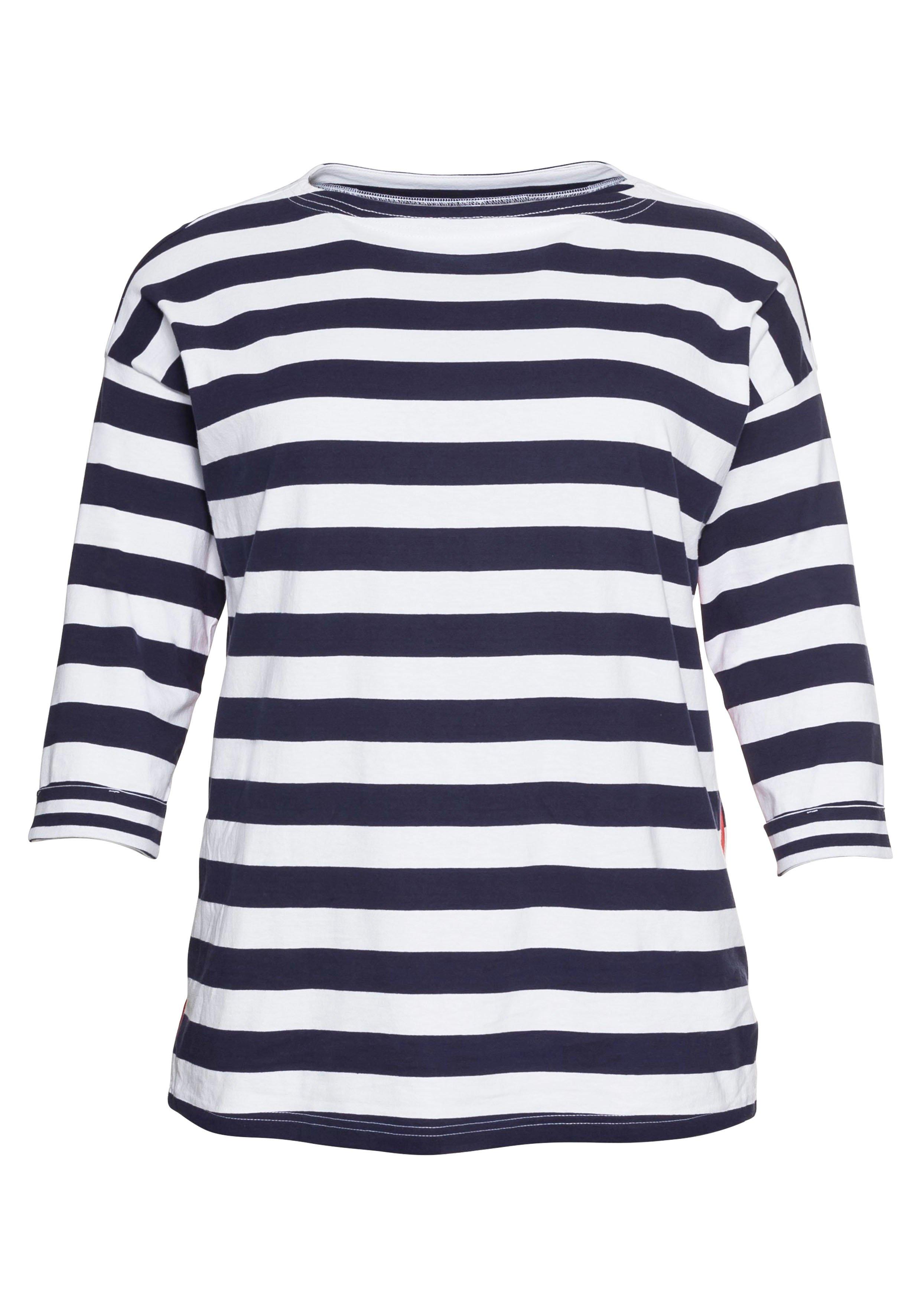 3/4-Arm-Shirt mit Ringeln und U-Boot-Ausschnitt