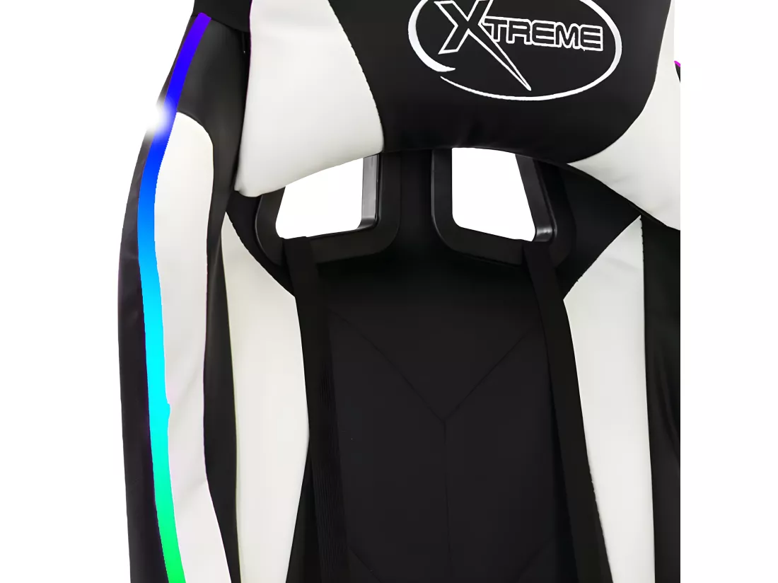 Fauteuil de jeux vidéo avec LED RVB Blanc et noir Similicuir