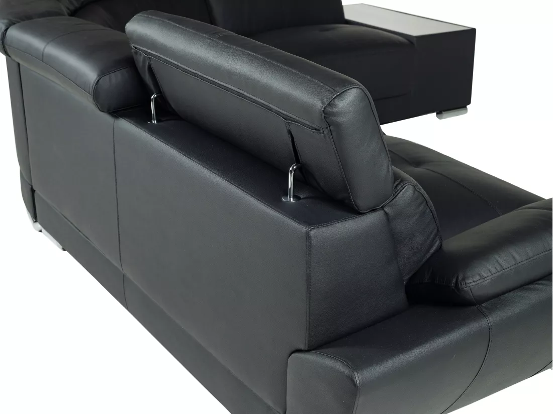 Canapé d'angle en cuir NAHIA - Noir - Angle droit