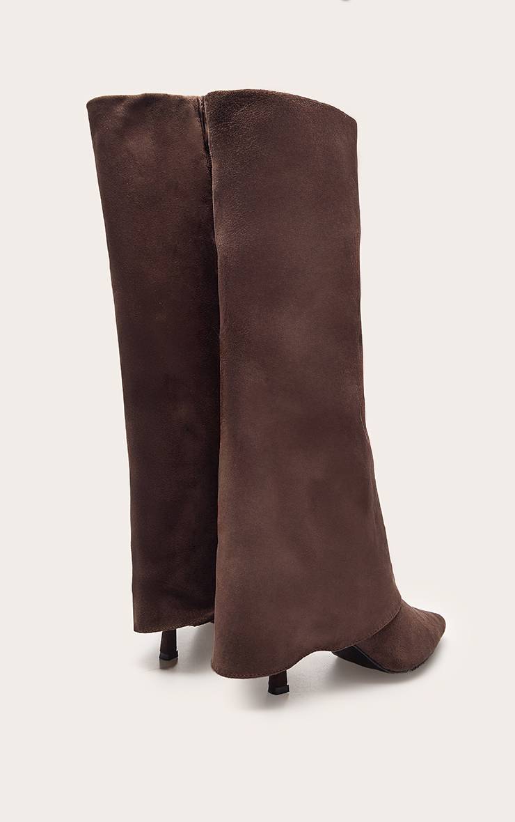 Chocolat Bottes Hautes À Talon En Synthétique Avec Revers