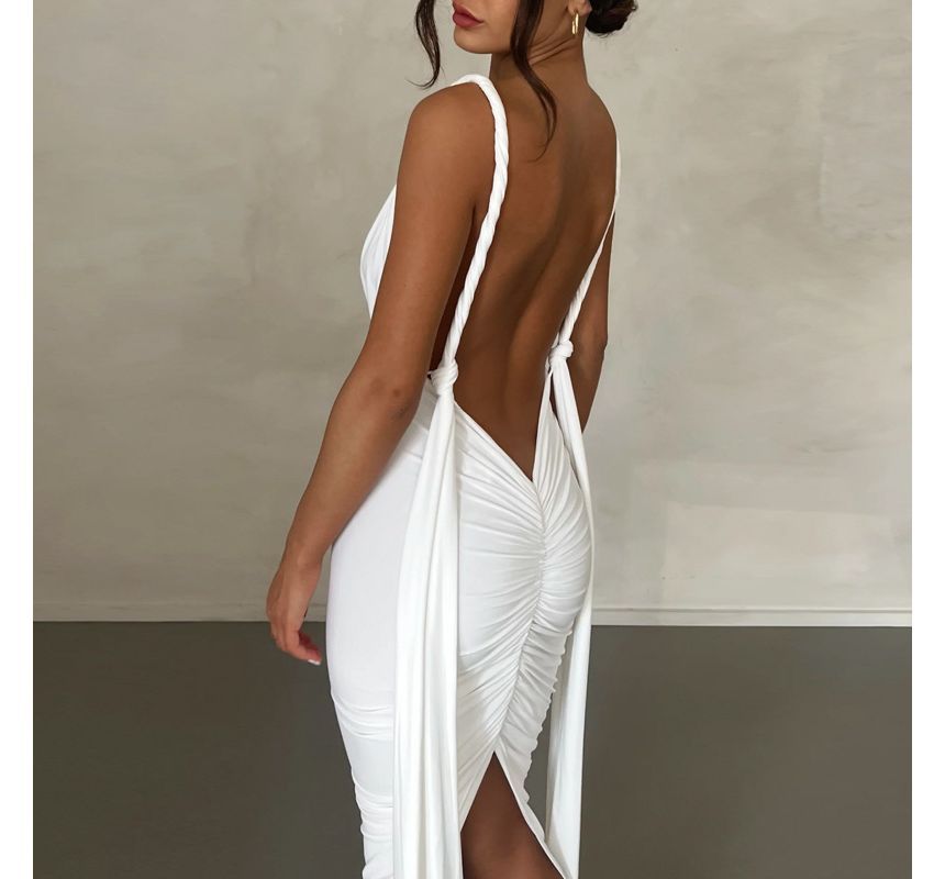 Sheparon - Strappy V-hals maxi bodyconjurk met open rug en split
