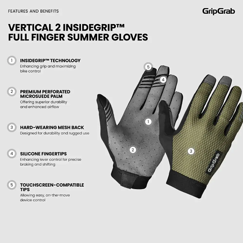 GripGrab Vertical 2 InsideGrip MTB Zomer Fietshandschoenen Lange Vingers Groen
