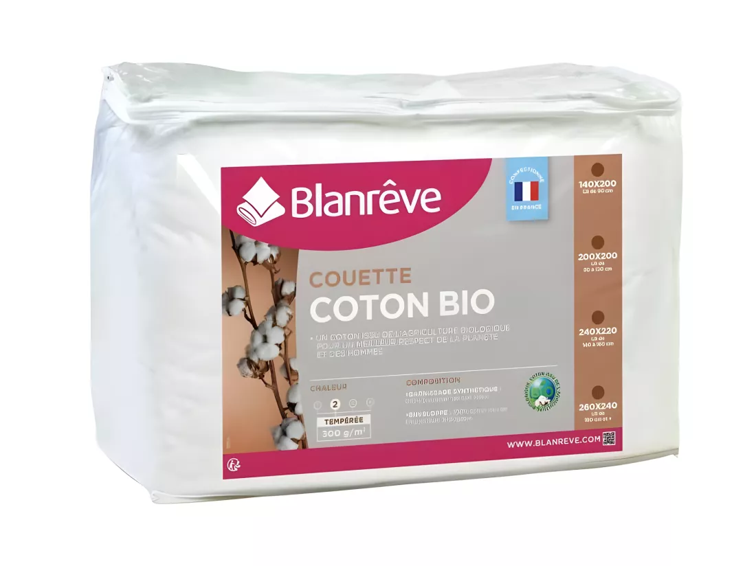 Couette tempérée Coton BIO - 300g/m² - 140x200cm