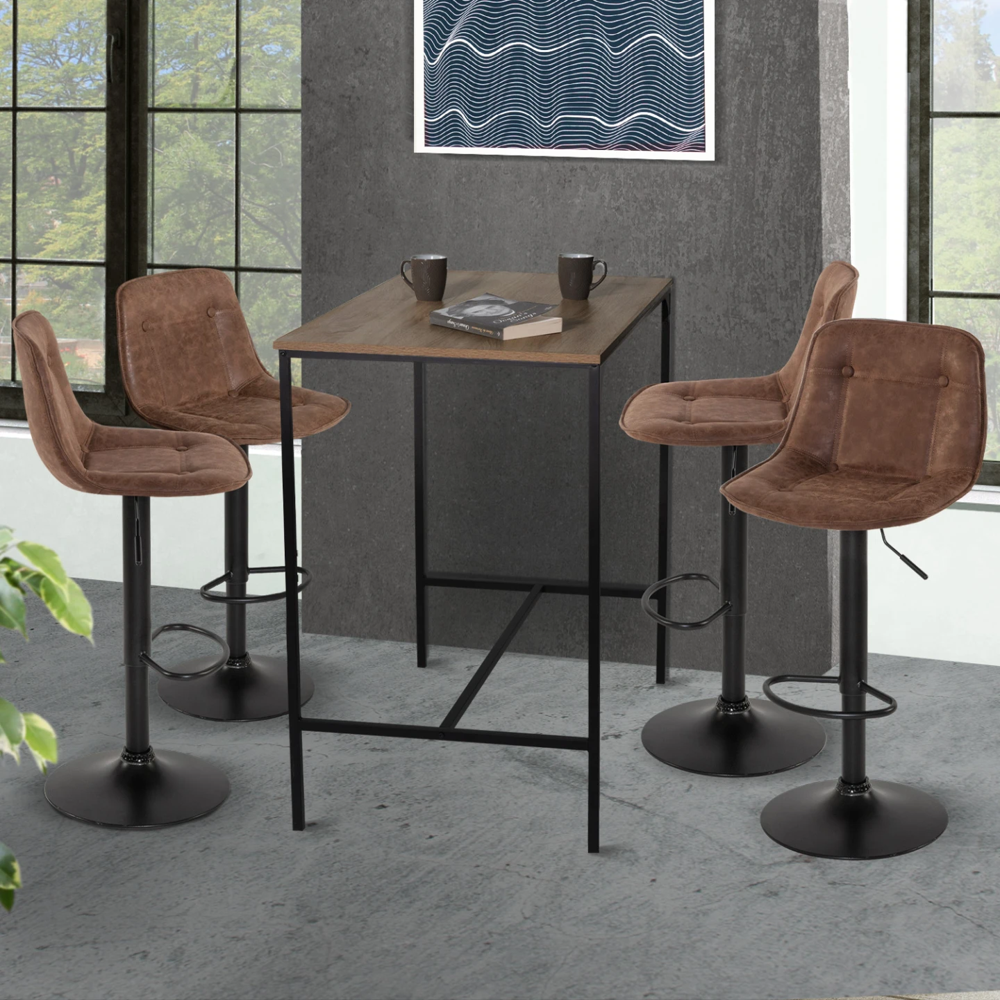 Lot de 4 tabourets de bar DENVER marron vintage